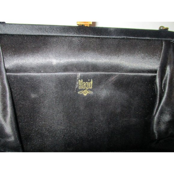 *Vintage Magid Black Peau de Soie Satin Rhinestone Snap Closure Evening Bag - Picture 6 of 8